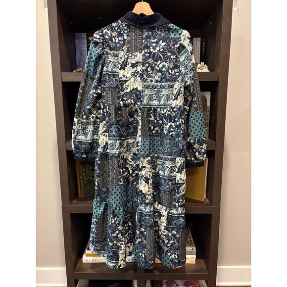 NWT Umgee Blue & White Pachwork Midi Length Dress Size Small - Picture 3 of 6